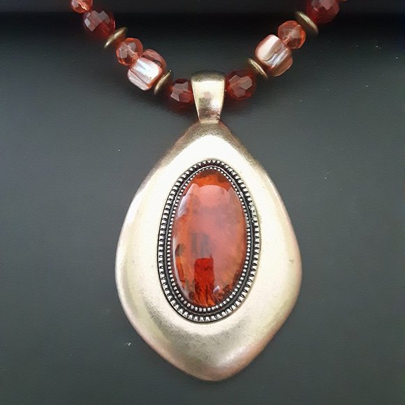 KC red pendant  boho necklace - Picture 2 of 3